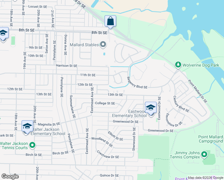 map of restaurants, bars, coffee shops, grocery stores, and more near 2410 13th Street Southeast in Decatur