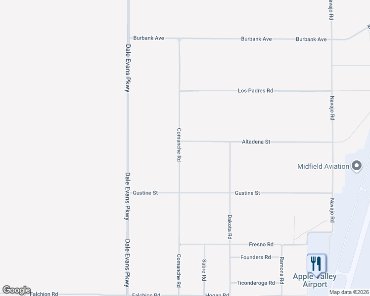 map of restaurants, bars, coffee shops, grocery stores, and more near Comanche Road in Apple Valley
