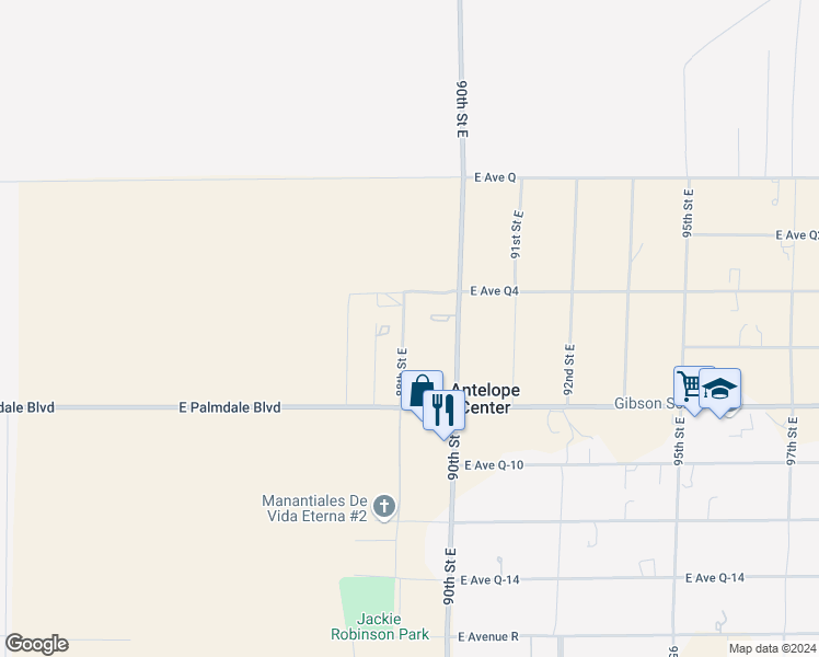 map of restaurants, bars, coffee shops, grocery stores, and more near 38524 88th Street East in Palmdale
