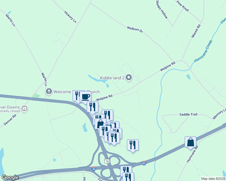 map of restaurants, bars, coffee shops, grocery stores, and more near 117 Welpine Road in Pendleton