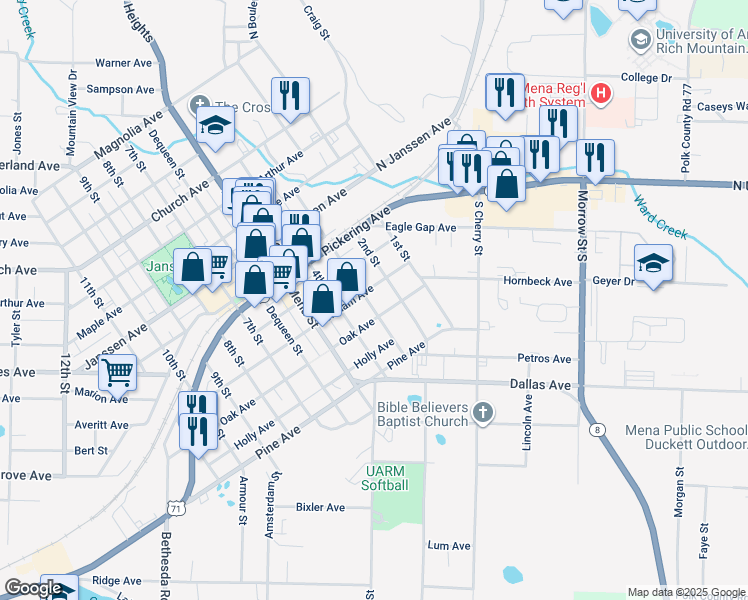 map of restaurants, bars, coffee shops, grocery stores, and more near 1002 3rd St in Mena