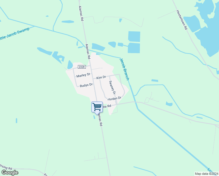map of restaurants, bars, coffee shops, grocery stores, and more near 124 Seaney Drive in Lumberton