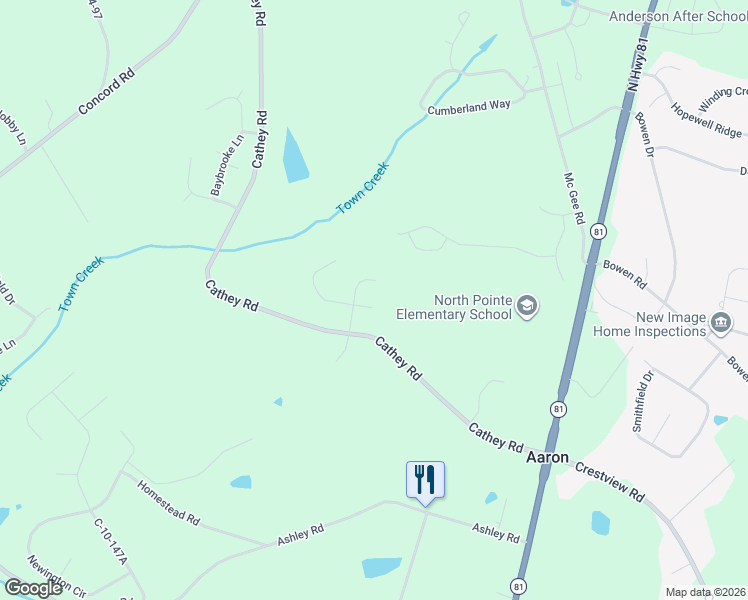 map of restaurants, bars, coffee shops, grocery stores, and more near 203 Meadows Edge Court in Anderson