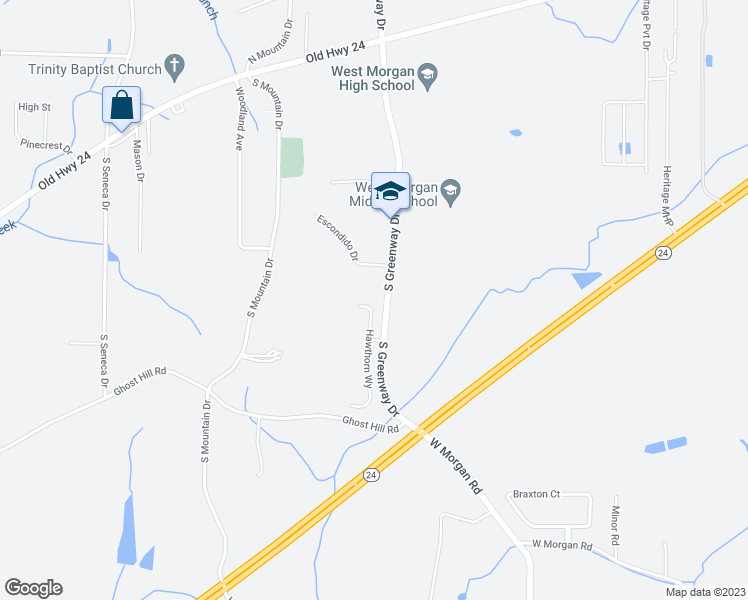 map of restaurants, bars, coffee shops, grocery stores, and more near 18 Hawthorn Way in Trinity