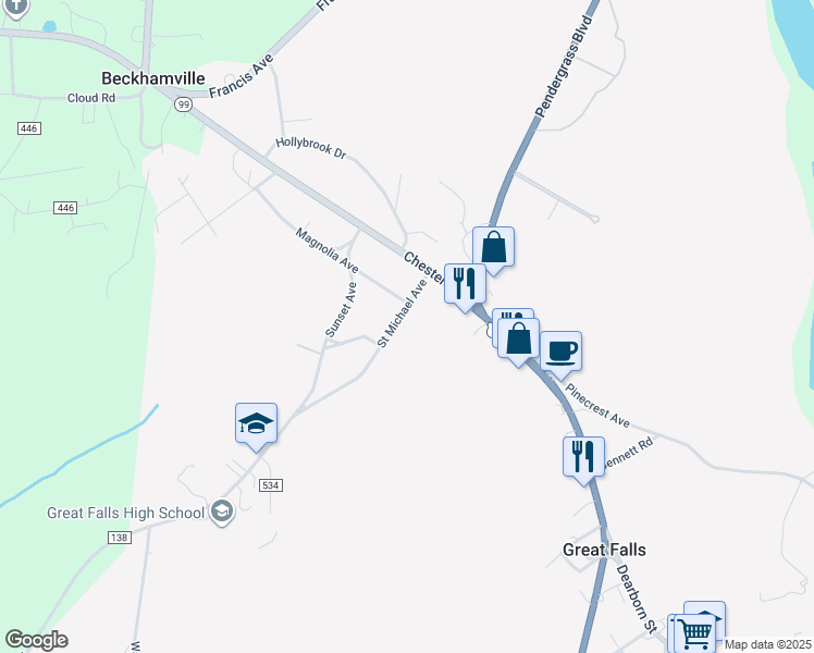 map of restaurants, bars, coffee shops, grocery stores, and more near 109 Saint Michael Avenue in Great Falls