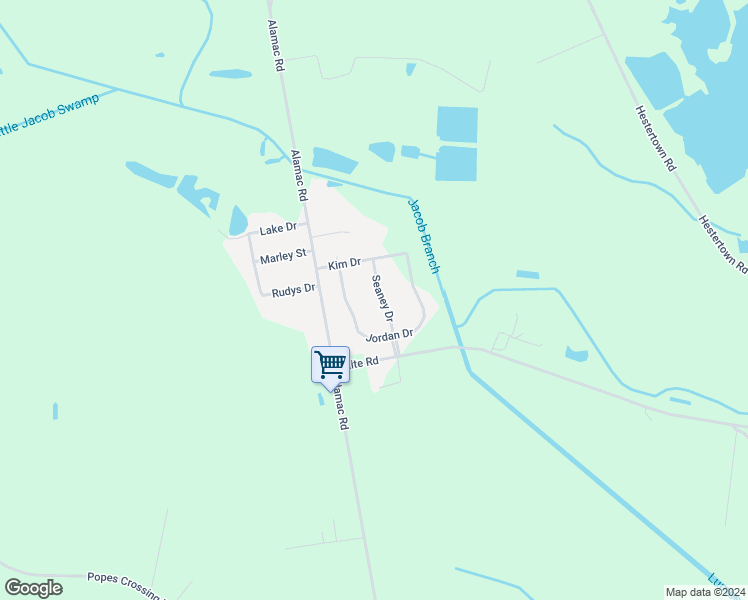 map of restaurants, bars, coffee shops, grocery stores, and more near 124 Seaney Drive in Lumberton