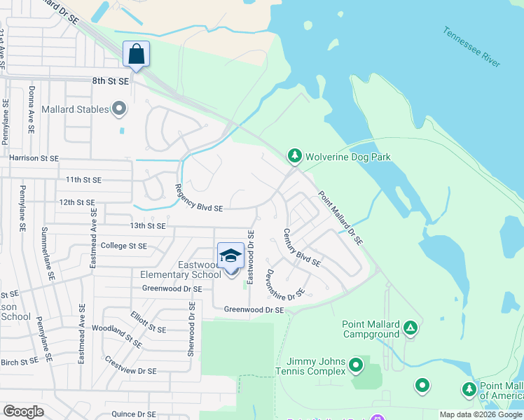 map of restaurants, bars, coffee shops, grocery stores, and more near 1602 Eastwood Drive Southeast in Decatur