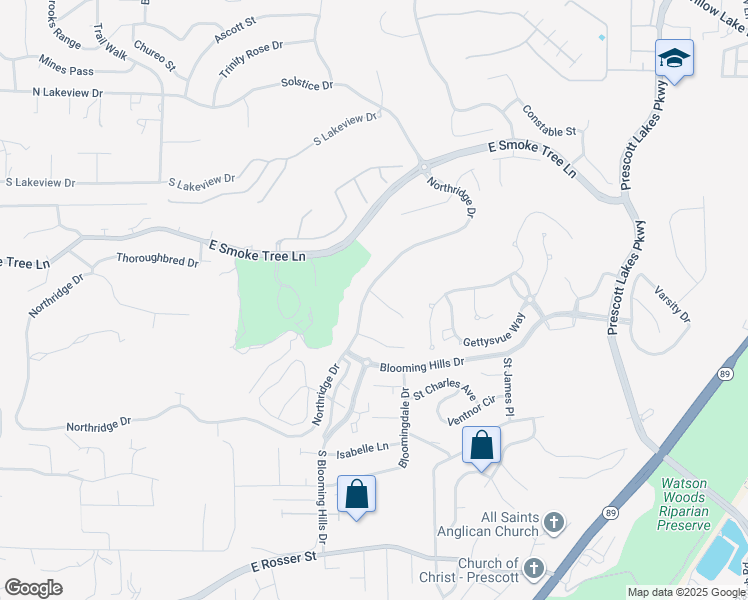 map of restaurants, bars, coffee shops, grocery stores, and more near 1393 Northridge Drive in Prescott