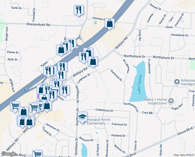 map of restaurants, bars, coffee shops, grocery stores, and more near 2018 Watts Road in Benton