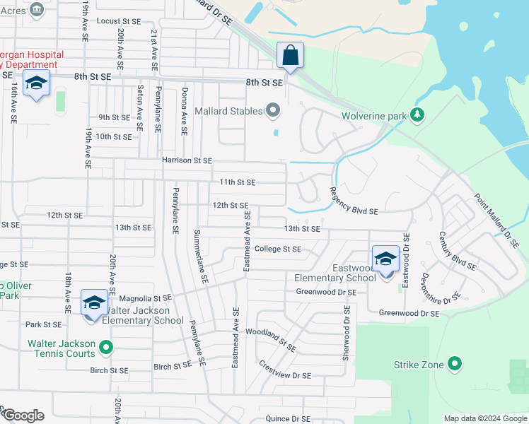map of restaurants, bars, coffee shops, grocery stores, and more near 2305 12th Street Southeast in Decatur