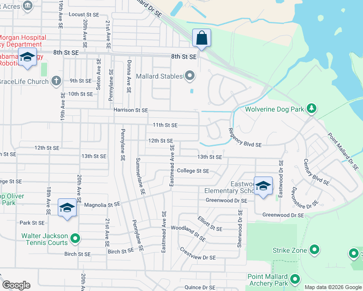 map of restaurants, bars, coffee shops, grocery stores, and more near 2307 12th Street Southeast in Decatur