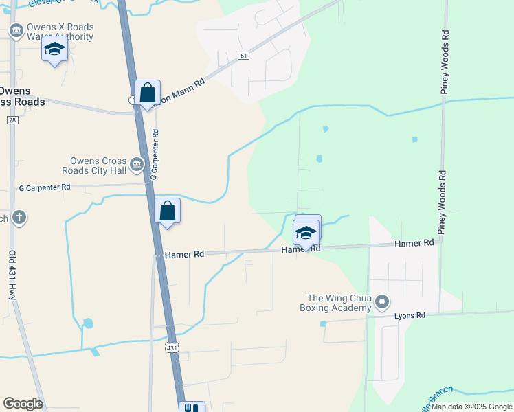 map of restaurants, bars, coffee shops, grocery stores, and more near 156 Dudley Lane in Owens Cross Roads