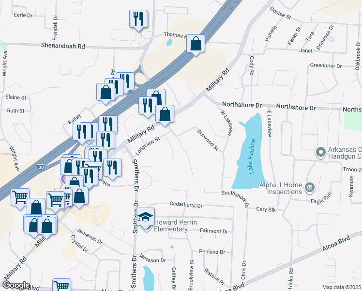 map of restaurants, bars, coffee shops, grocery stores, and more near 2018 Watts Road in Benton