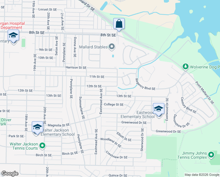 map of restaurants, bars, coffee shops, grocery stores, and more near 2307 12th Street Southeast in Decatur