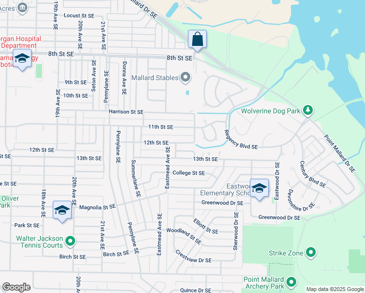 map of restaurants, bars, coffee shops, grocery stores, and more near 2307 12th Street Southeast in Decatur