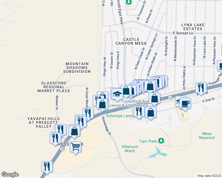 map of restaurants, bars, coffee shops, grocery stores, and more near 2769 N Queen St in Prescott Valley
