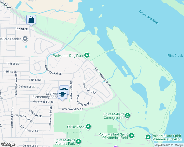 map of restaurants, bars, coffee shops, grocery stores, and more near 1529 River Bend Place Southeast in Decatur