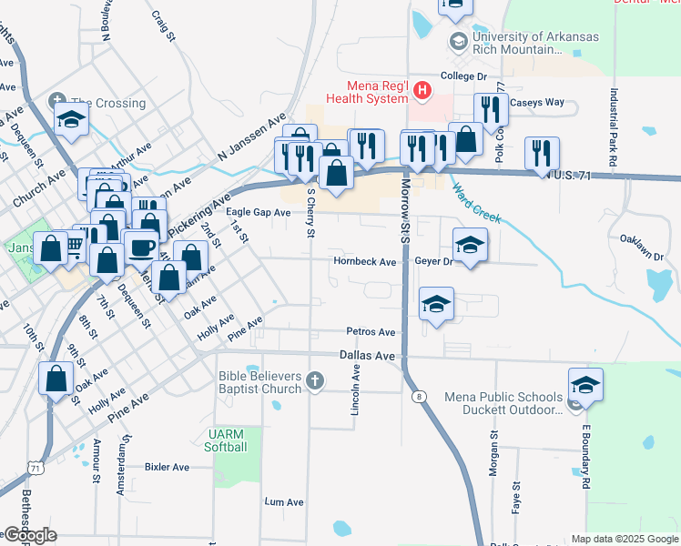 map of restaurants, bars, coffee shops, grocery stores, and more near 504 Proft Circle in Mena