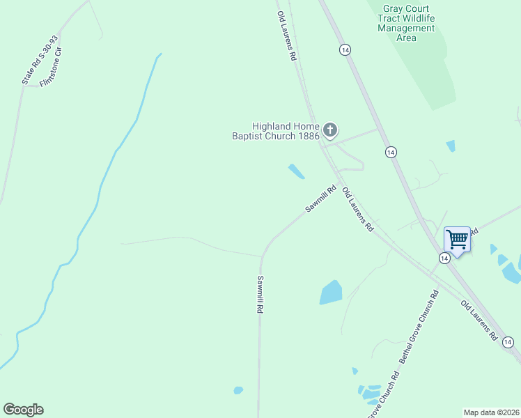 map of restaurants, bars, coffee shops, grocery stores, and more near 204 Sawmill Road in Gray Court