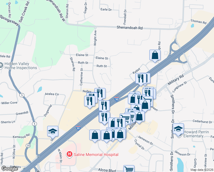 map of restaurants, bars, coffee shops, grocery stores, and more near 27 Hickory Ridge in Benton