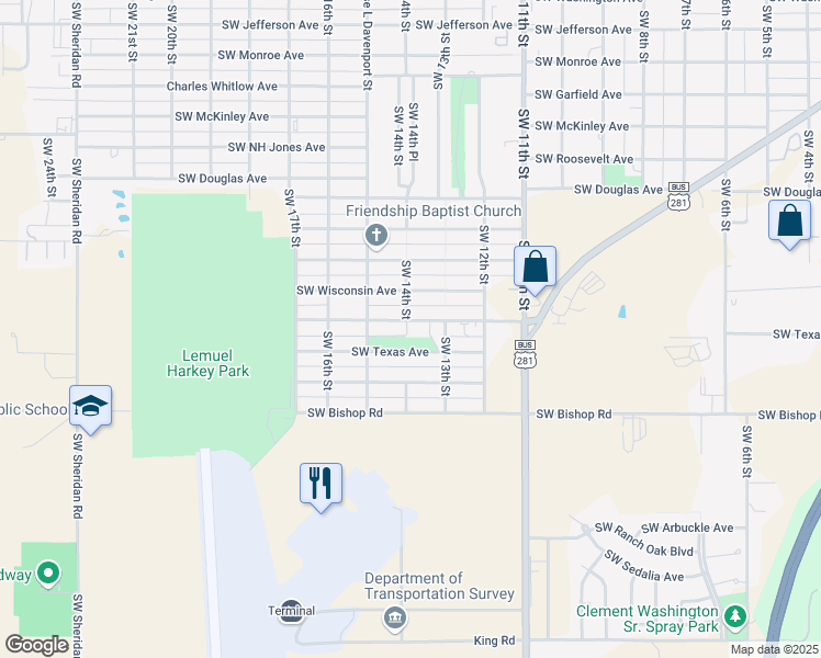 map of restaurants, bars, coffee shops, grocery stores, and more near 1332 SW Tennessee Ave in Lawton