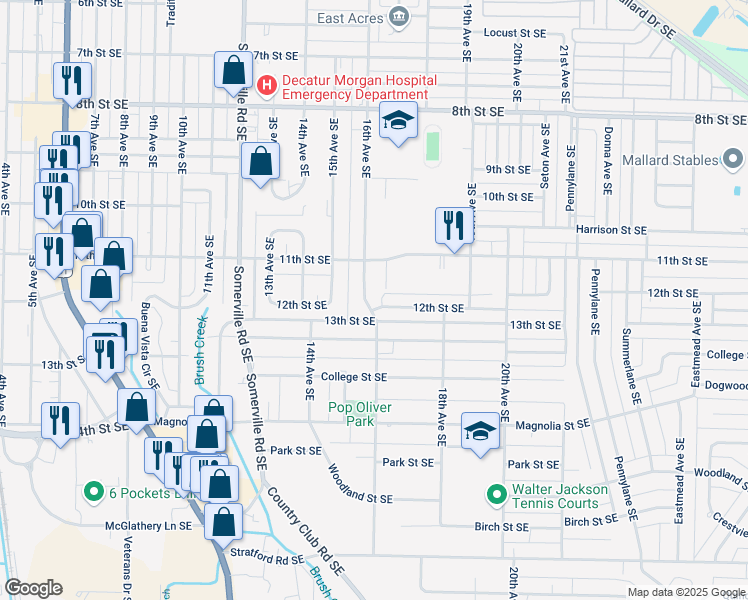 map of restaurants, bars, coffee shops, grocery stores, and more near 1502 16th Avenue Southeast in Decatur