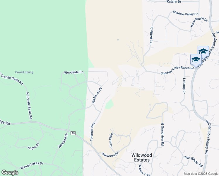 map of restaurants, bars, coffee shops, grocery stores, and more near 59 Wildwood Drive in Prescott
