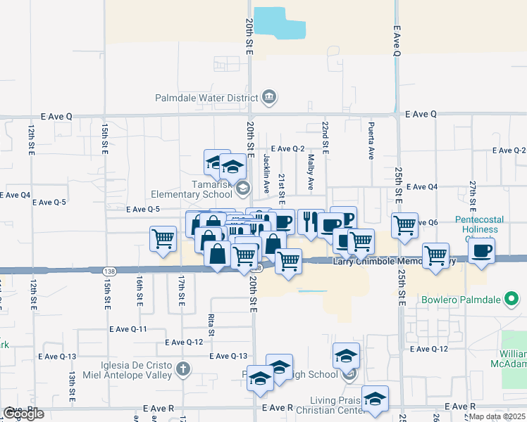 map of restaurants, bars, coffee shops, grocery stores, and more near 2019 Sweetbrier Street in Palmdale