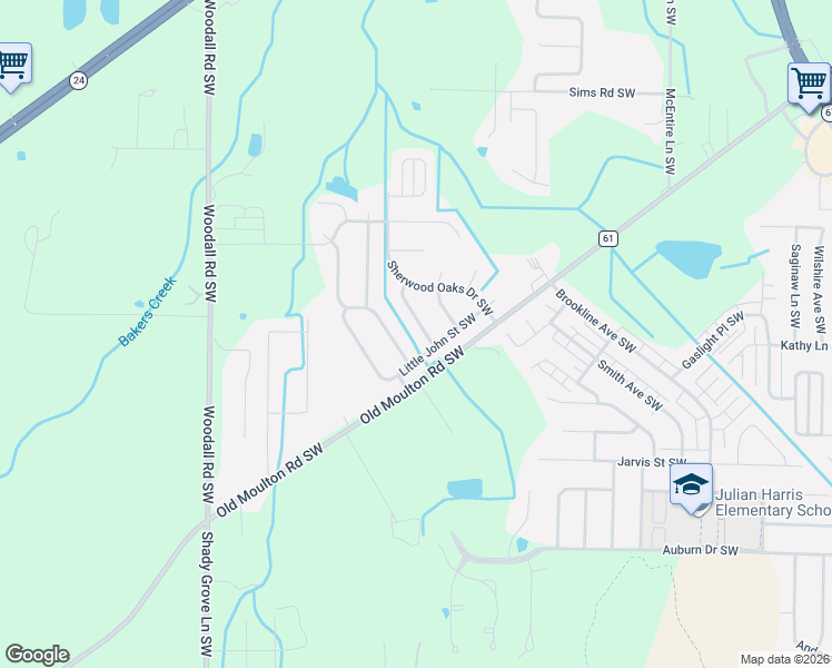 map of restaurants, bars, coffee shops, grocery stores, and more near 1737 Nottingham Drive Southwest in Decatur