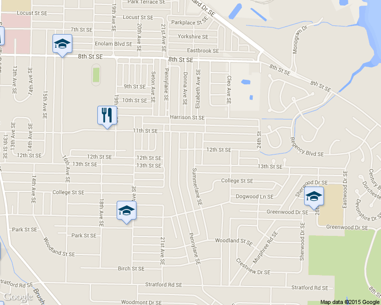 map of restaurants, bars, coffee shops, grocery stores, and more near 1601 Summerlane Southeast in Decatur