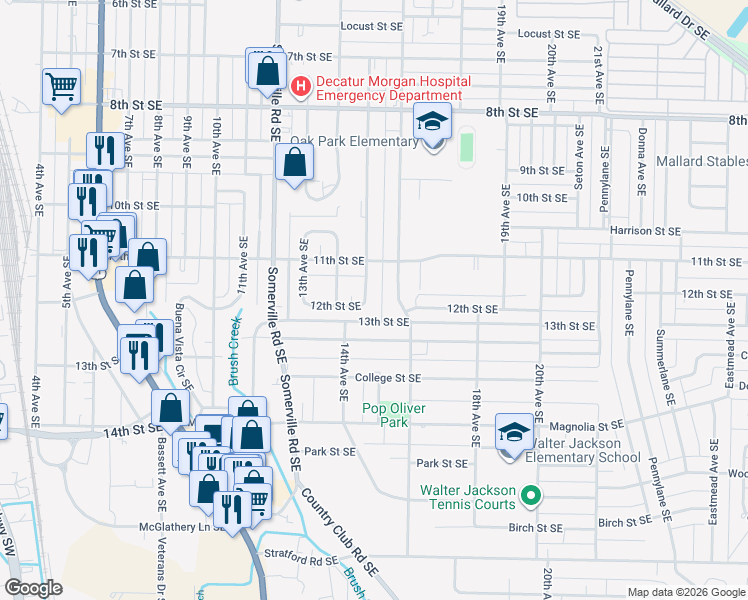 map of restaurants, bars, coffee shops, grocery stores, and more near 1512 15th Ave SE in Decatur