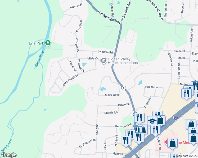 map of restaurants, bars, coffee shops, grocery stores, and more near 712 Miller Cove in Benton