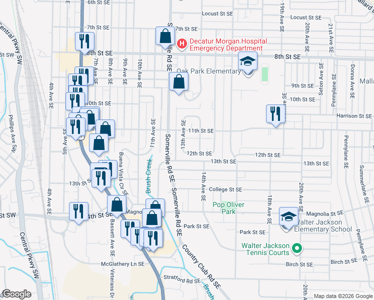 map of restaurants, bars, coffee shops, grocery stores, and more near 1510 13th Avenue Southeast in Decatur