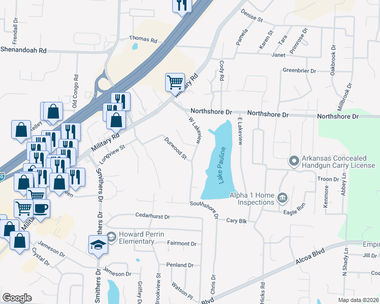 map of restaurants, bars, coffee shops, grocery stores, and more near 2022 West Lakeview in Benton
