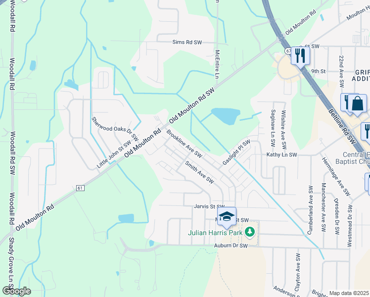 map of restaurants, bars, coffee shops, grocery stores, and more near 1221 Brookline Avenue Southwest in Decatur