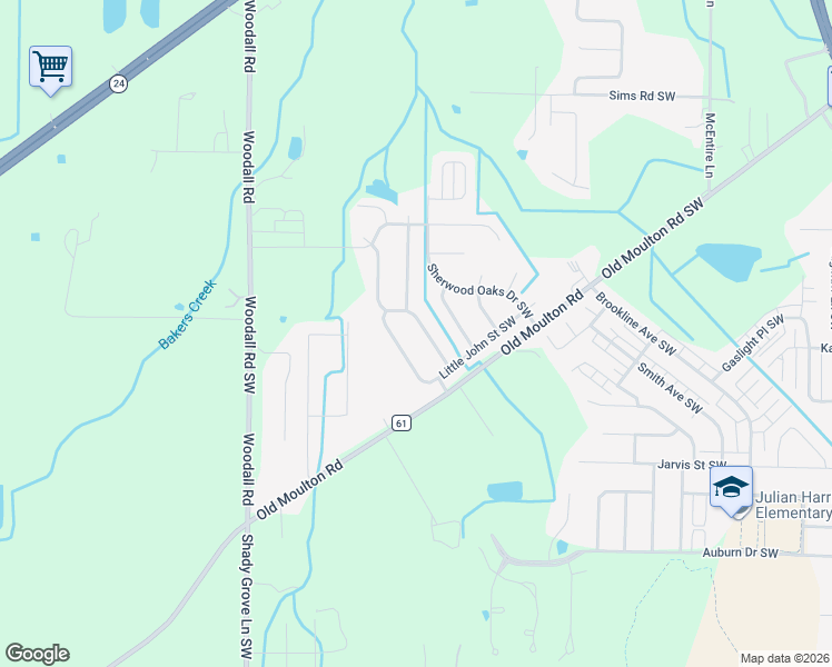 map of restaurants, bars, coffee shops, grocery stores, and more near 1705 Lake Pointe Drive Southwest in Decatur