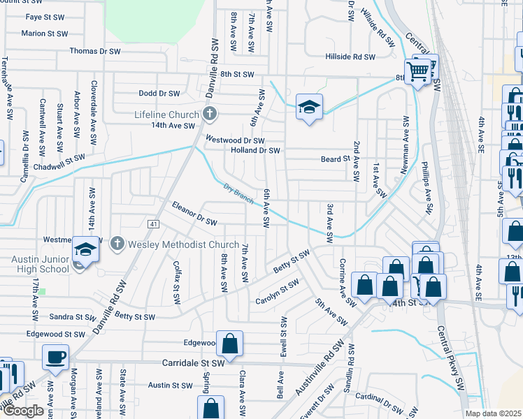 map of restaurants, bars, coffee shops, grocery stores, and more near 1429 6th Avenue Southwest in Decatur