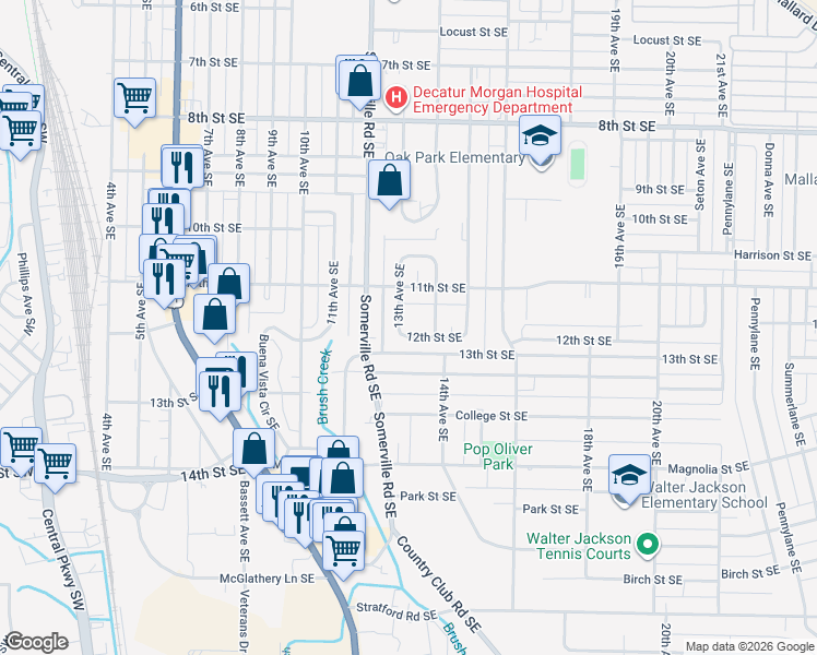 map of restaurants, bars, coffee shops, grocery stores, and more near 1510 13th Avenue Southeast in Decatur