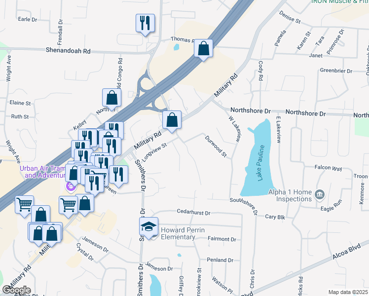 map of restaurants, bars, coffee shops, grocery stores, and more near 2018 Watts Road in Benton