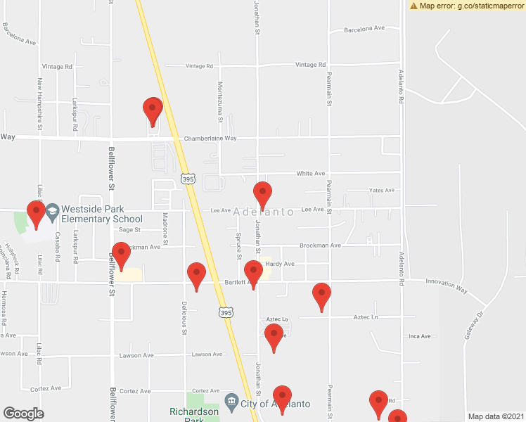map of restaurants, bars, coffee shops, grocery stores, and more near in Adelanto