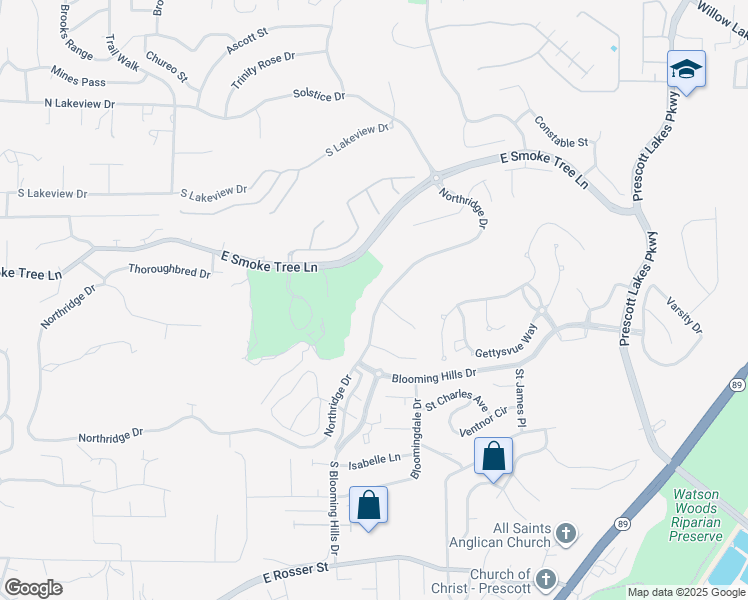 map of restaurants, bars, coffee shops, grocery stores, and more near 1393 Northridge Drive in Prescott