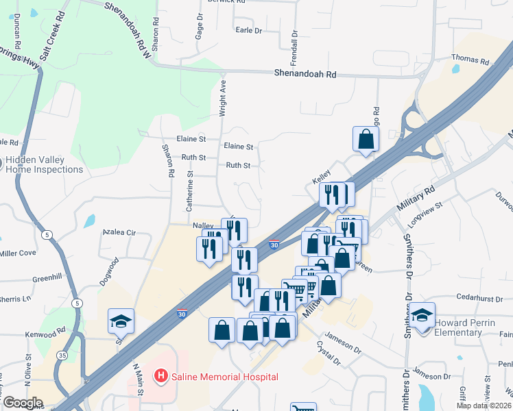 map of restaurants, bars, coffee shops, grocery stores, and more near 27 Hickory Ridge in Benton
