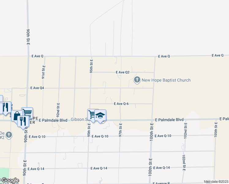 map of restaurants, bars, coffee shops, grocery stores, and more near 38509 97th Street East in Palmdale