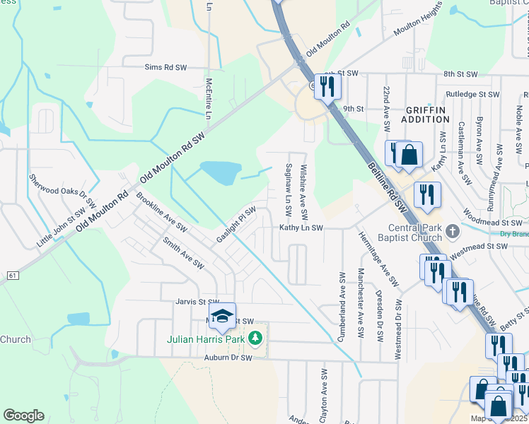 map of restaurants, bars, coffee shops, grocery stores, and more near 1407 Brownstone Avenue Southwest in Decatur
