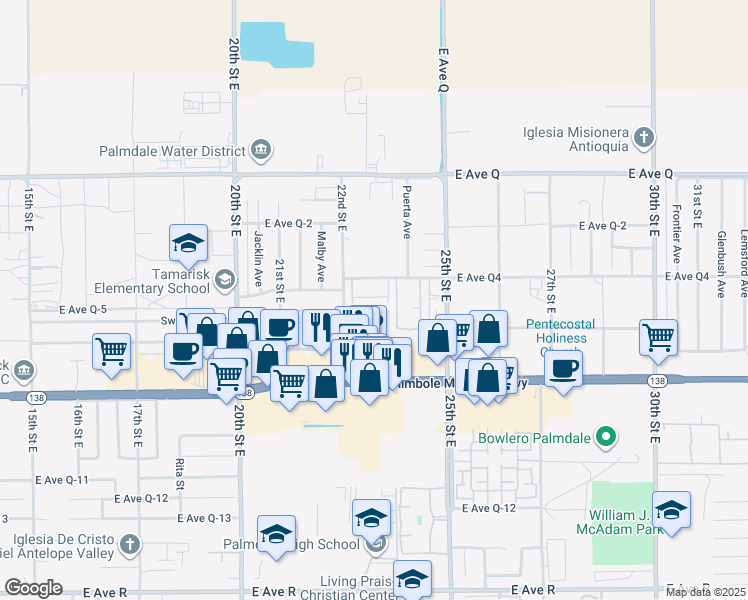 map of restaurants, bars, coffee shops, grocery stores, and more near 2260 East Avenue Q4 in Palmdale