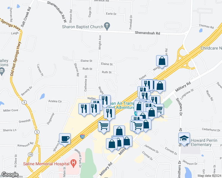 map of restaurants, bars, coffee shops, grocery stores, and more near 40 Hickory Ridge in Benton