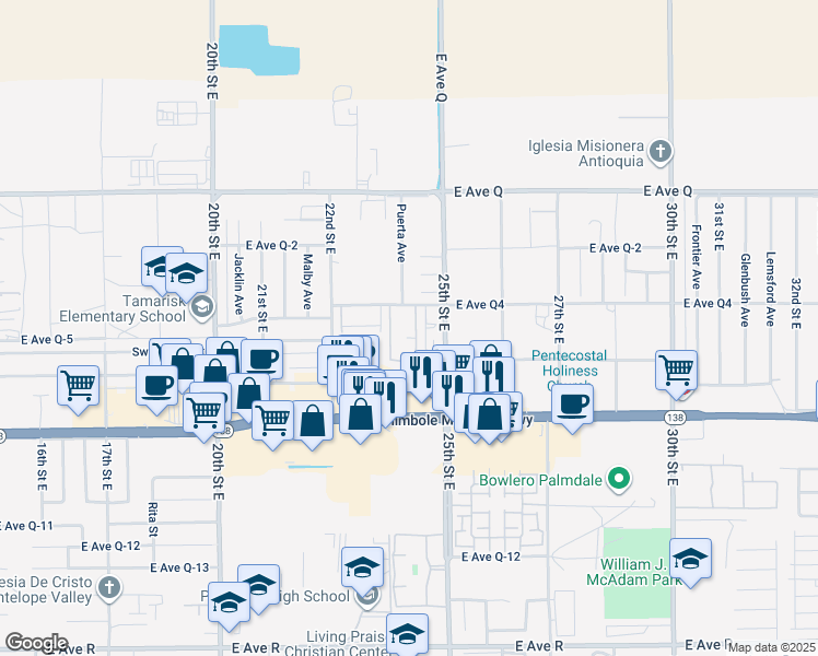 map of restaurants, bars, coffee shops, grocery stores, and more near in Lake Los Angeles