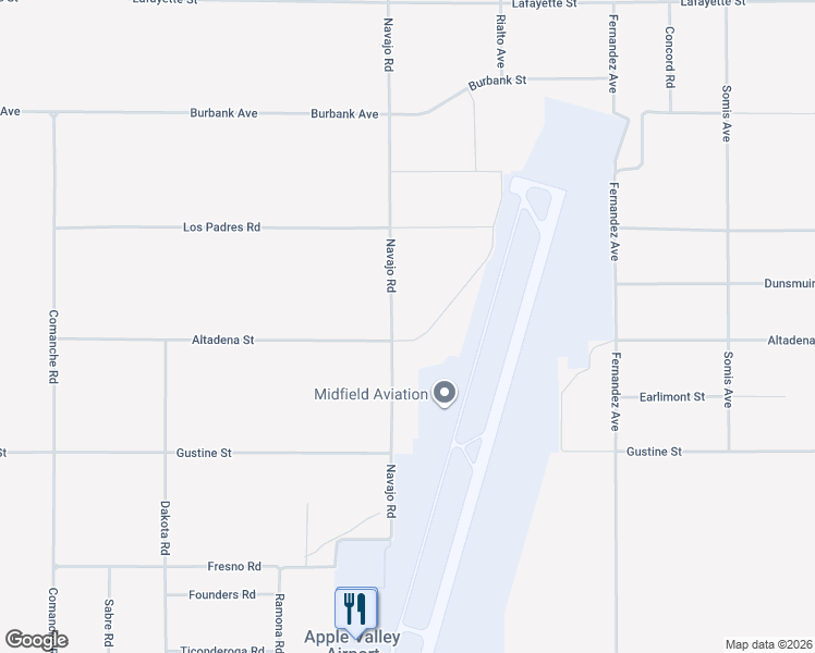 map of restaurants, bars, coffee shops, grocery stores, and more near Navajo Road in Apple Valley