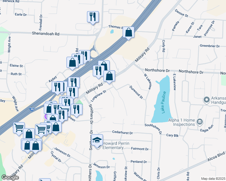 map of restaurants, bars, coffee shops, grocery stores, and more near 2018 Watts Road in Benton