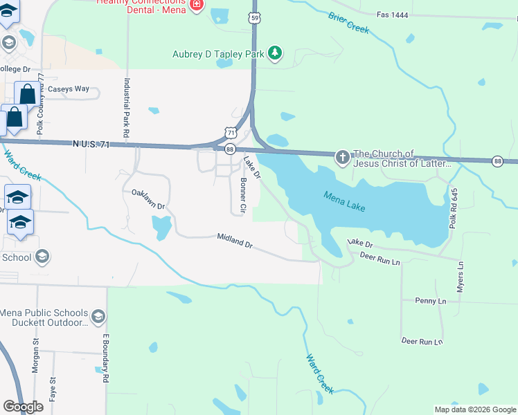 map of restaurants, bars, coffee shops, grocery stores, and more near 152 Polk Road 89 in Mena